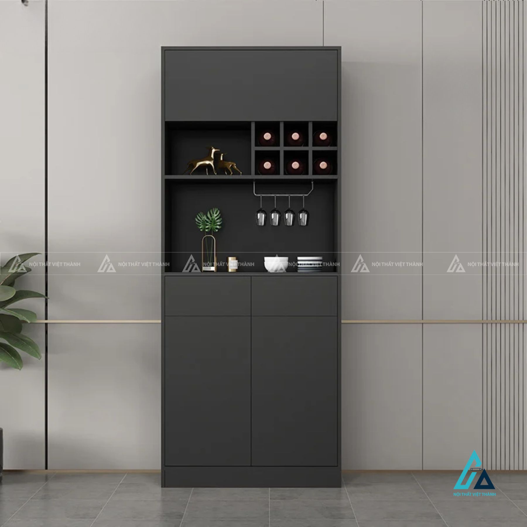 Tủ rượu thiết kế châu âu dáng thấp tích hợp hệ lưới chứa chai đa tầng 1