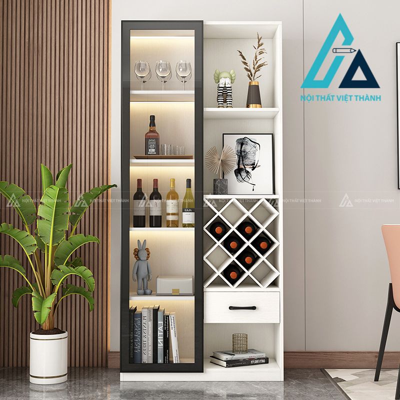 Mẫu tủ rượu trắng kết hợp làm tủ rượu và tủ trang trí