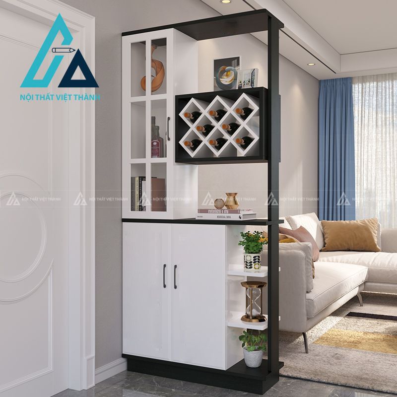 Mẫu tủ rượu trắng kết hợp làm vách ngăn trang trí