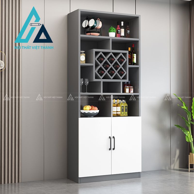 Mẫu tủ rượu gỗ công nghiệp xám trắng thanh lịch