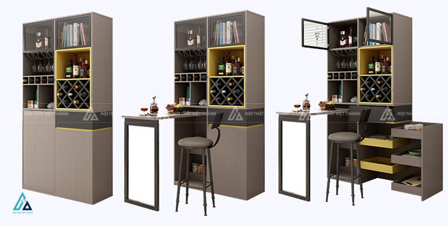 Tủ rượu thiết kế phân khu đối lưu tích hợp khay quả trám và kệ treo ly 2