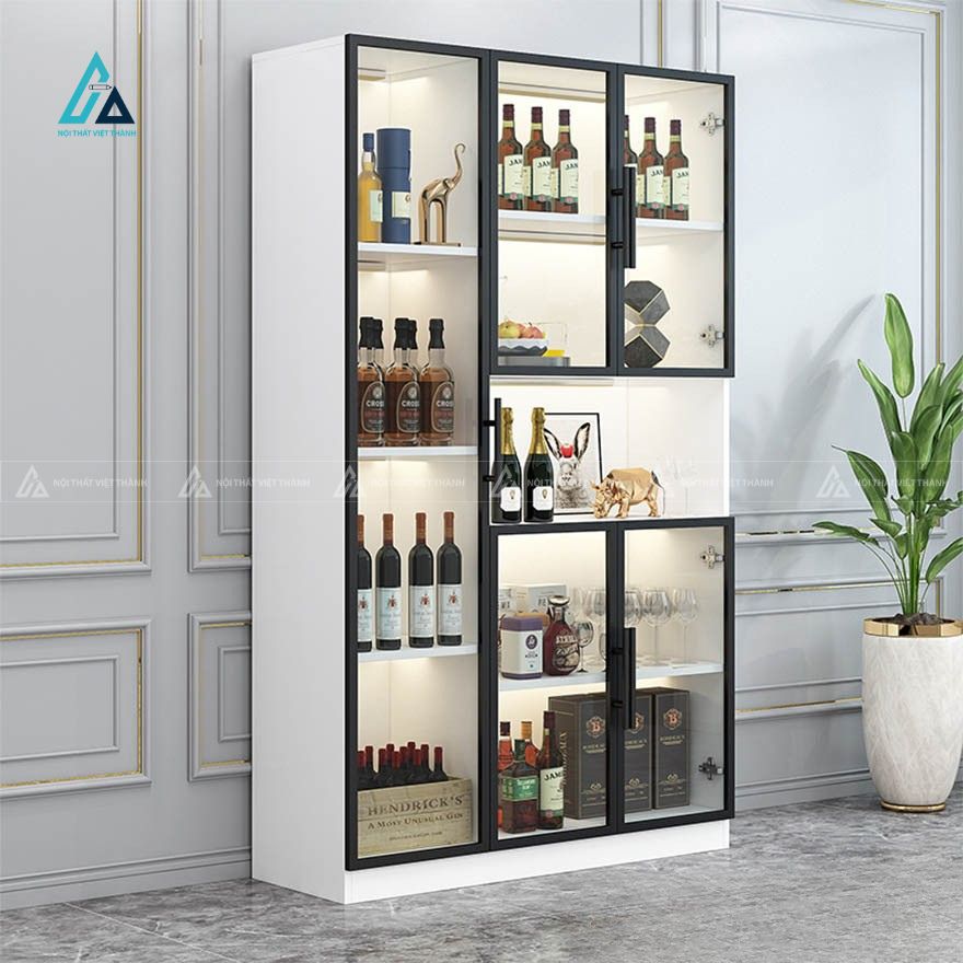 Tủ rượu cánh kính sang trọng tích hợp đèn led đa tầng hiện đại 1