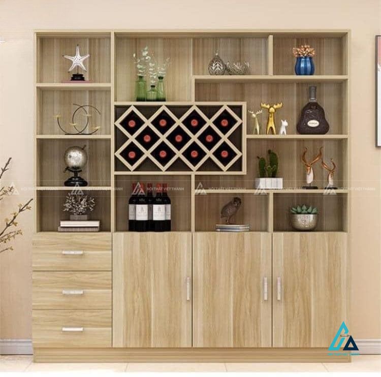 Tủ trưng bày rượu tích hợp kệ treo ly và ngăn kéo lưu trữ