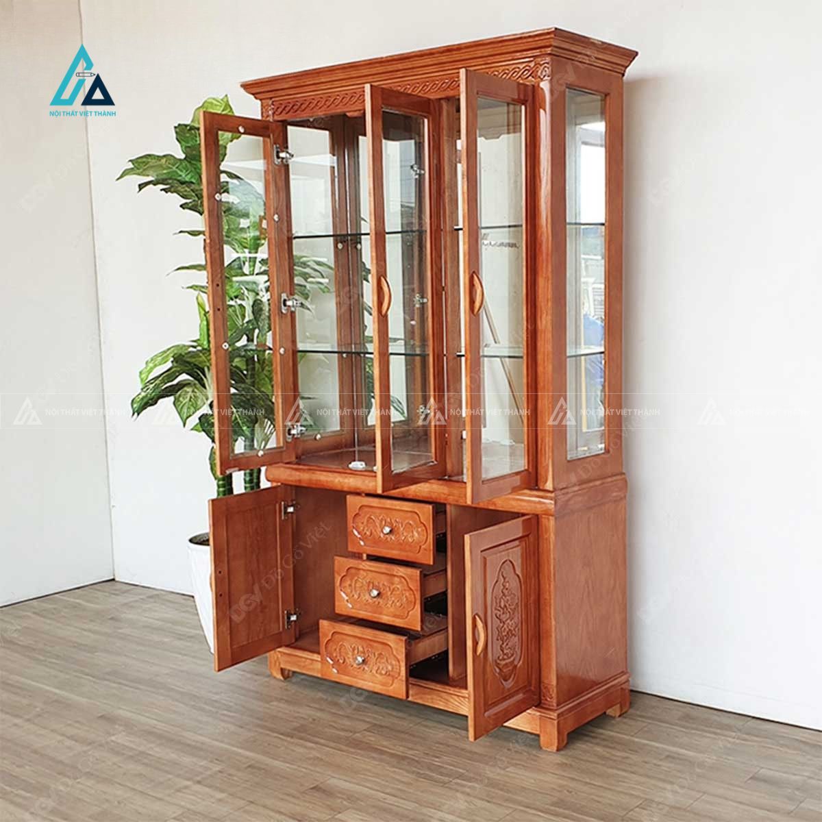 Tủ trưng bày ly và rượu cánh kính trong suốt sang trọng 2