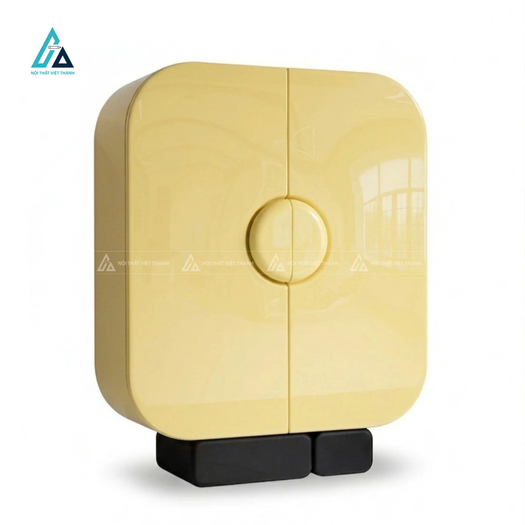Tủ đựng rượu bo cong góc tích hợp giá treo ly và ngăn kéo chân đế 1