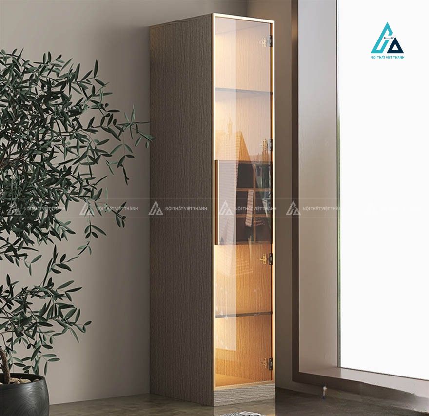 Tủ rượu cánh kính hệ hộc vuông xếp chai đối xứng đèn led 2