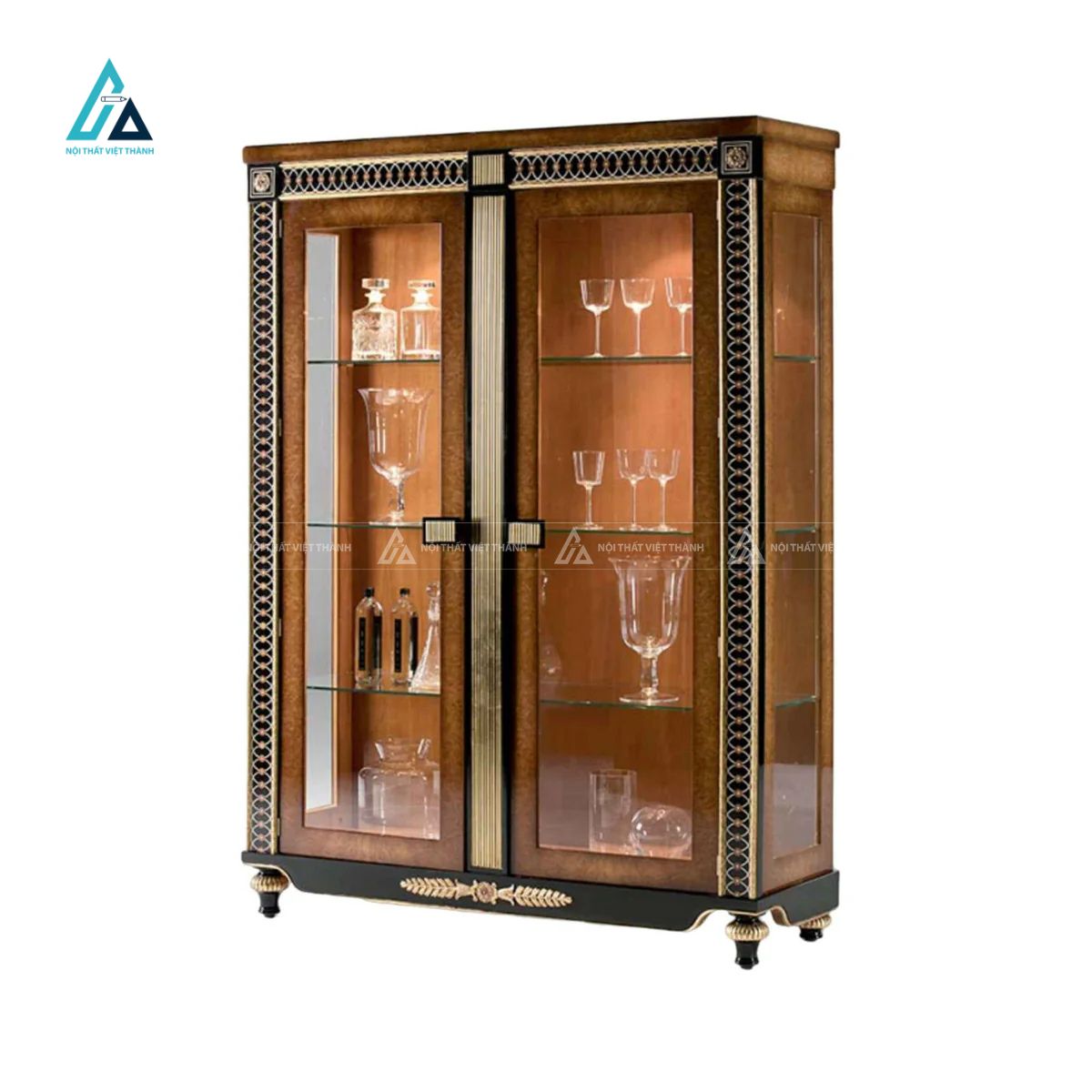 Tủ trưng bày cánh kính khảm họa tiết cổ điển sang trọng