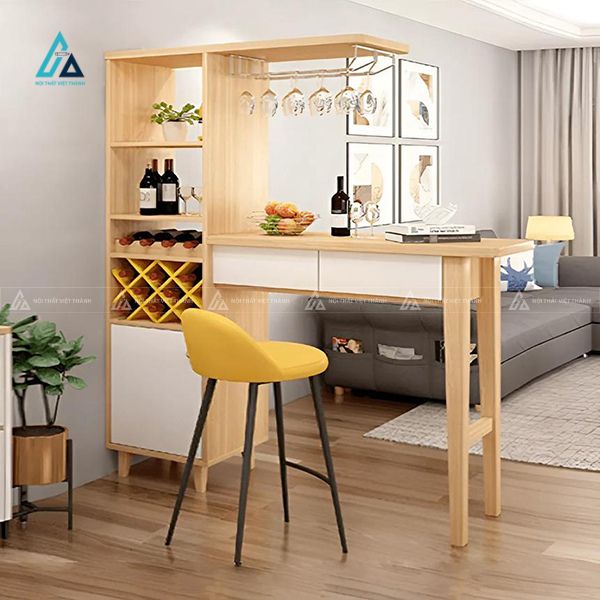 Tủ rượu kết hợp quầy bar tích hợp kệ treo ly đa năng cho phòng khách
