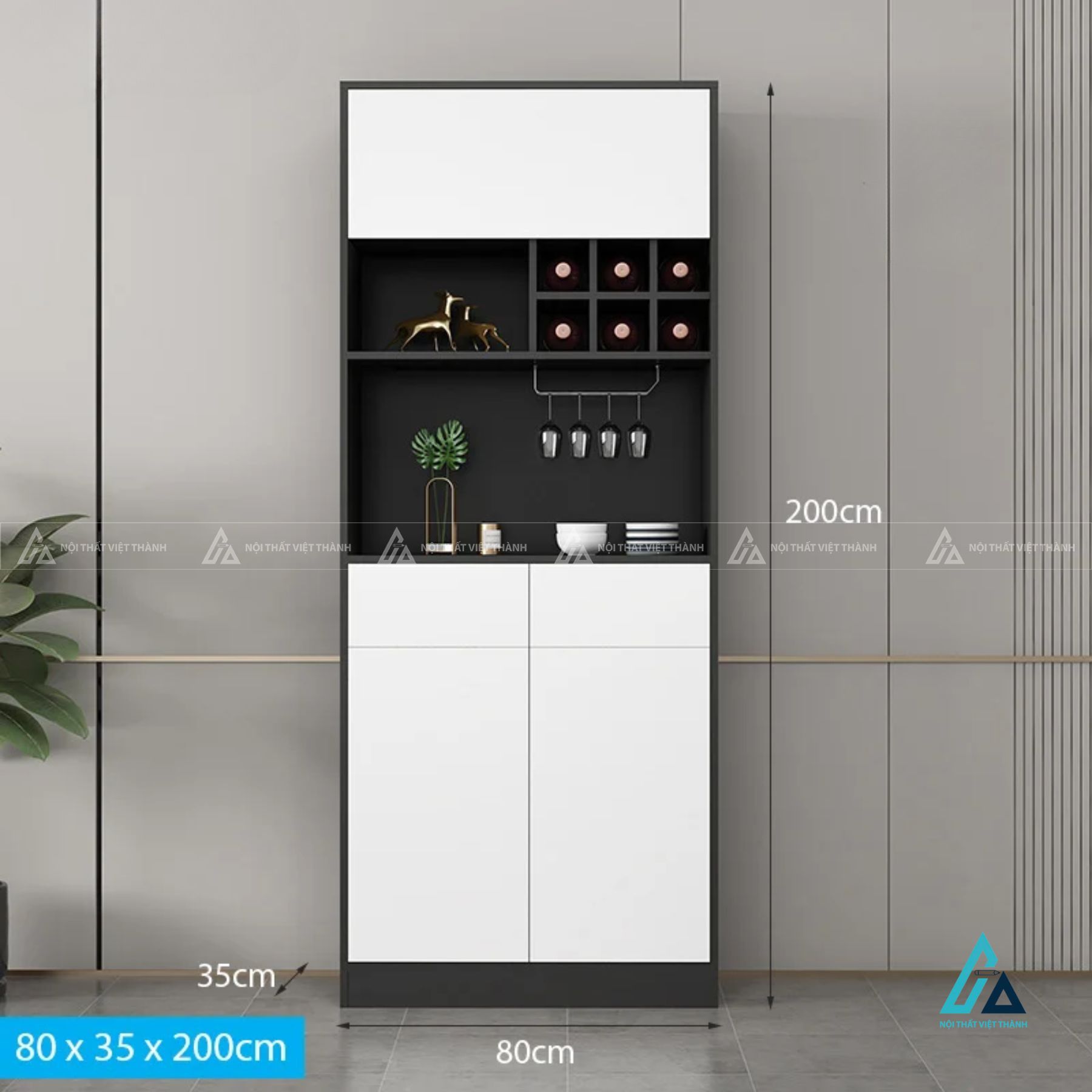 Tủ rượu thiết kế châu âu dáng thấp tích hợp hệ lưới chứa chai đa tầng 2