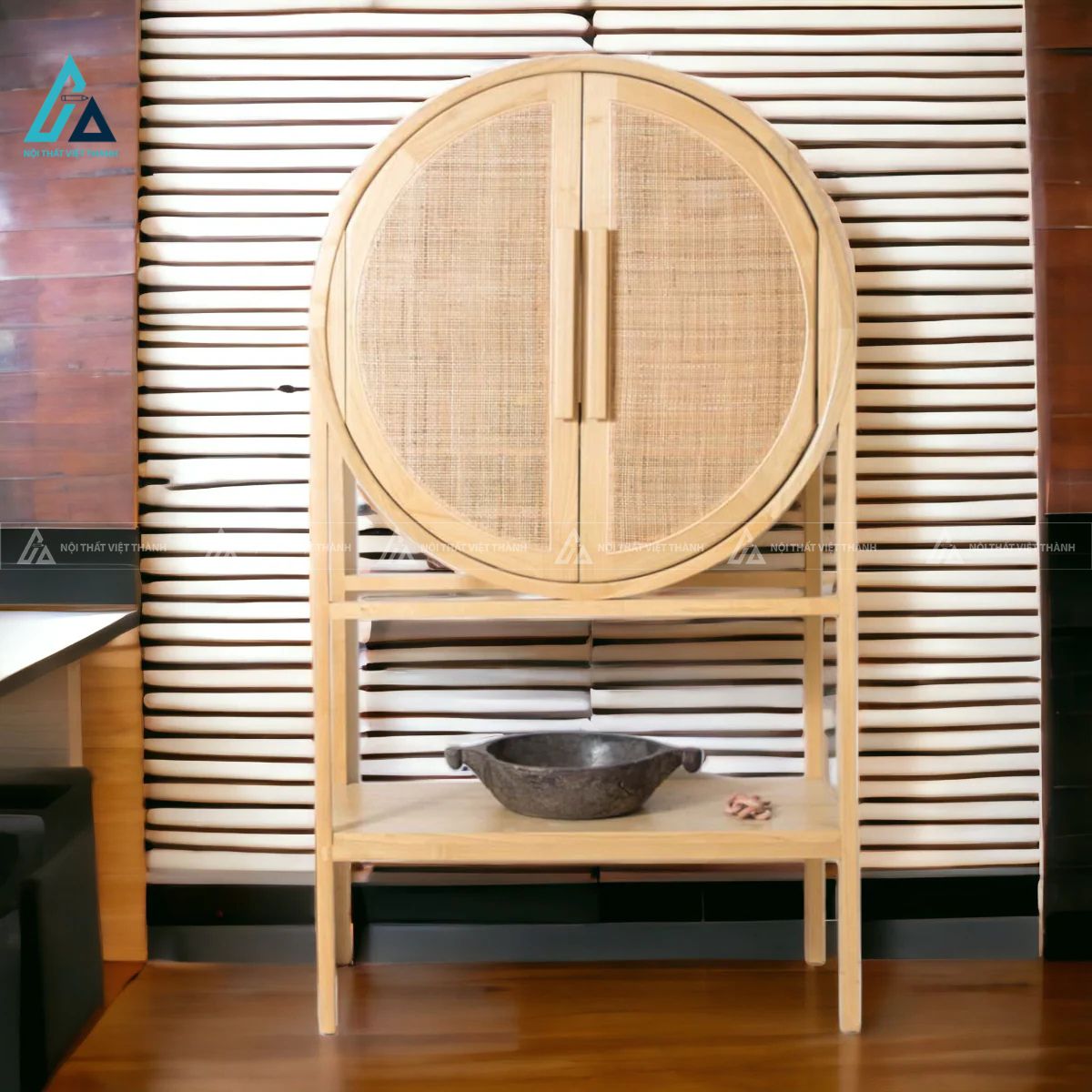 Tủ đựng rượu hình tròn có kệ mặt đáy và khay ô vuông sắp xếp 1