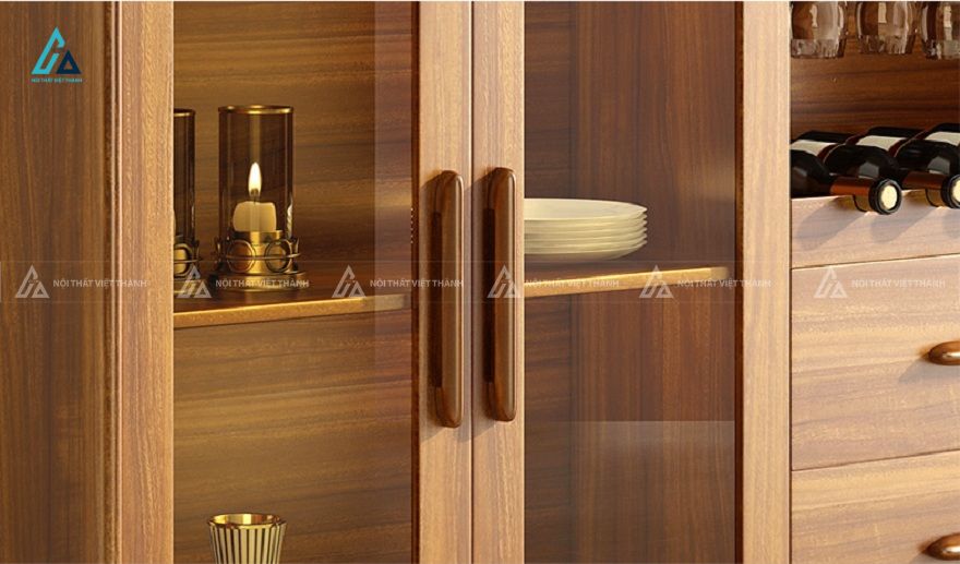 Tủ rượu dáng thấp tích hợp cánh kính trưng bày và giá treo ly đa năng 2