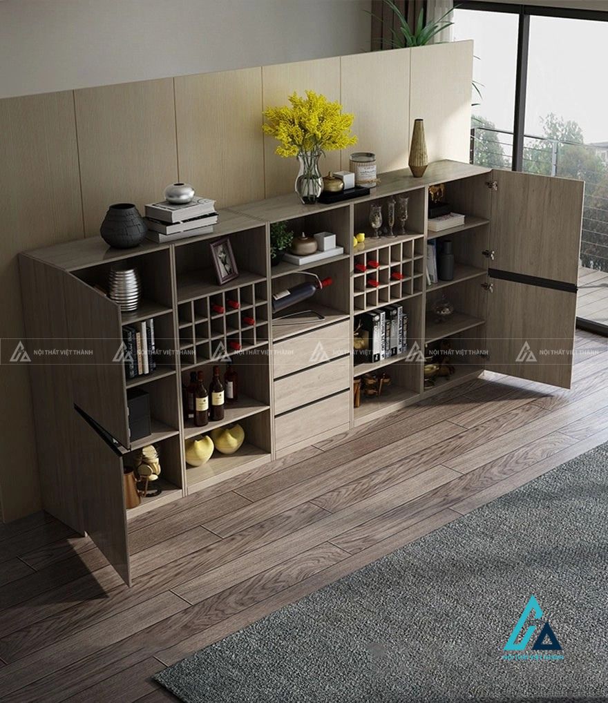 Tủ rượu phòng khách hiện đại tích hợp kệ trang trí đa năng 1