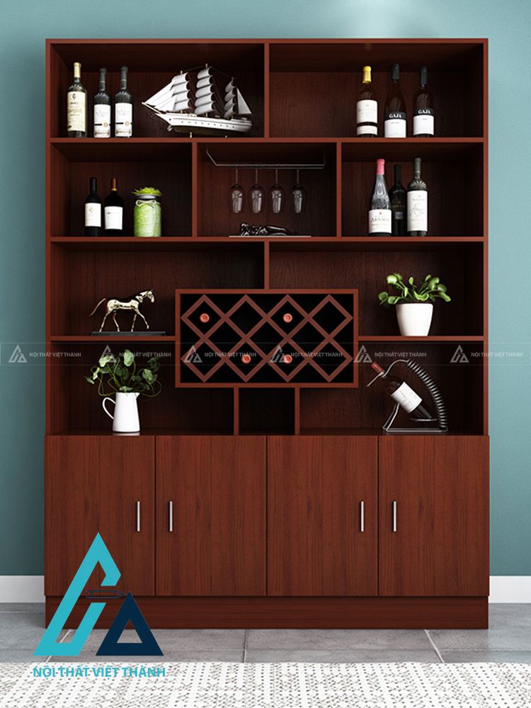 Mẫu tủ rượu vân gỗ nâu kết hợp làm tủ lưu trữ