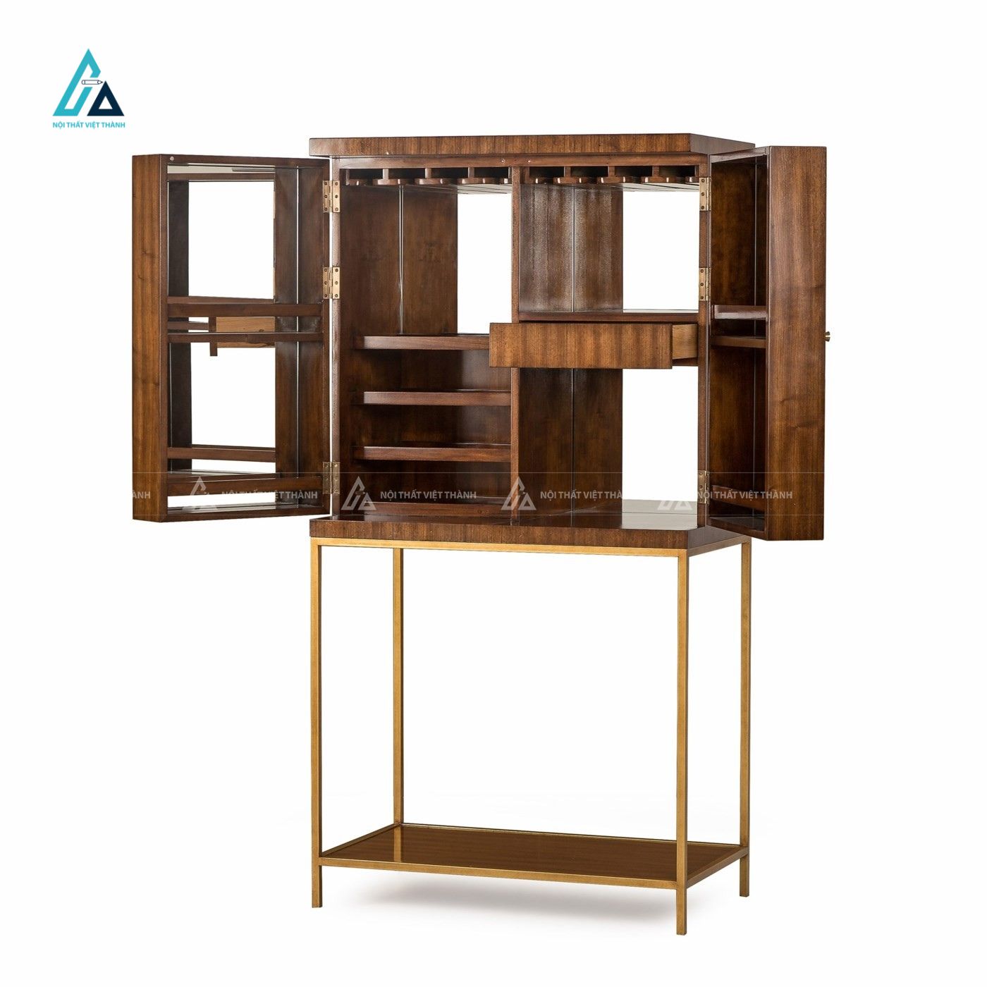 Tủ quầy mini thiết kế cánh mở đôi tích hợp kệ để chai và ly đa năng 2