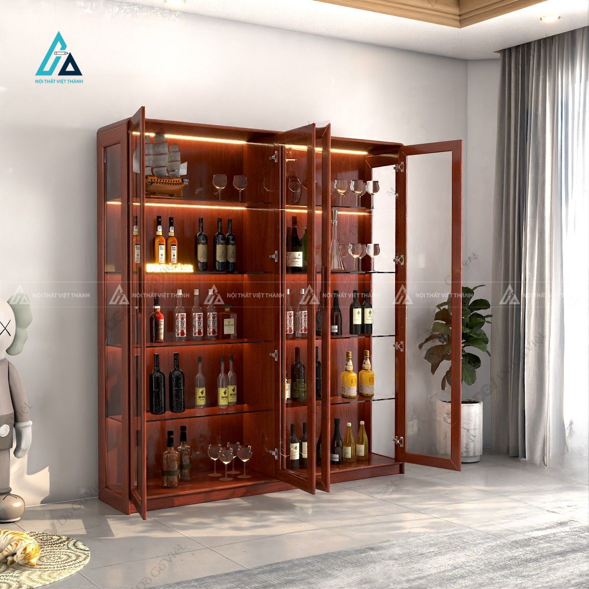 Tủ trưng bày bốn cánh kính suốt tích hợp đèn chiếu sáng nội khu 2