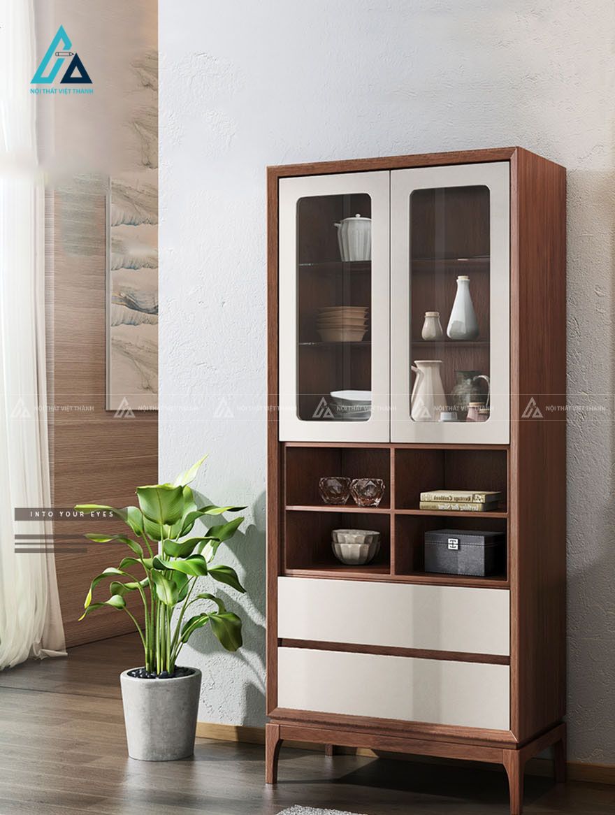 Tủ rượu dáng cao phối màu tương phản tích hợp cánh kính và ngăn kéo 2