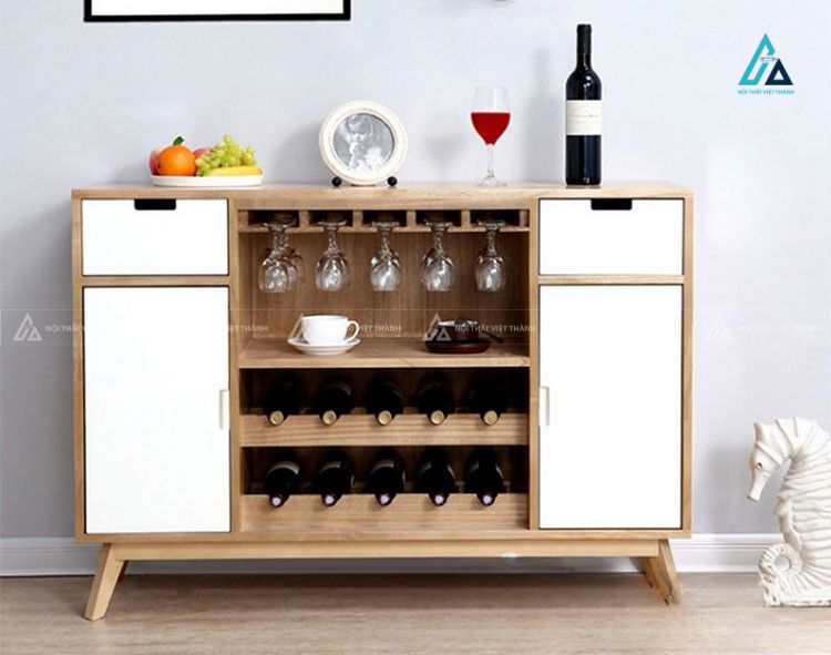 Tủ rượu thấp có giá treo ly và ngăn kéo lưu trữ tiện lợi