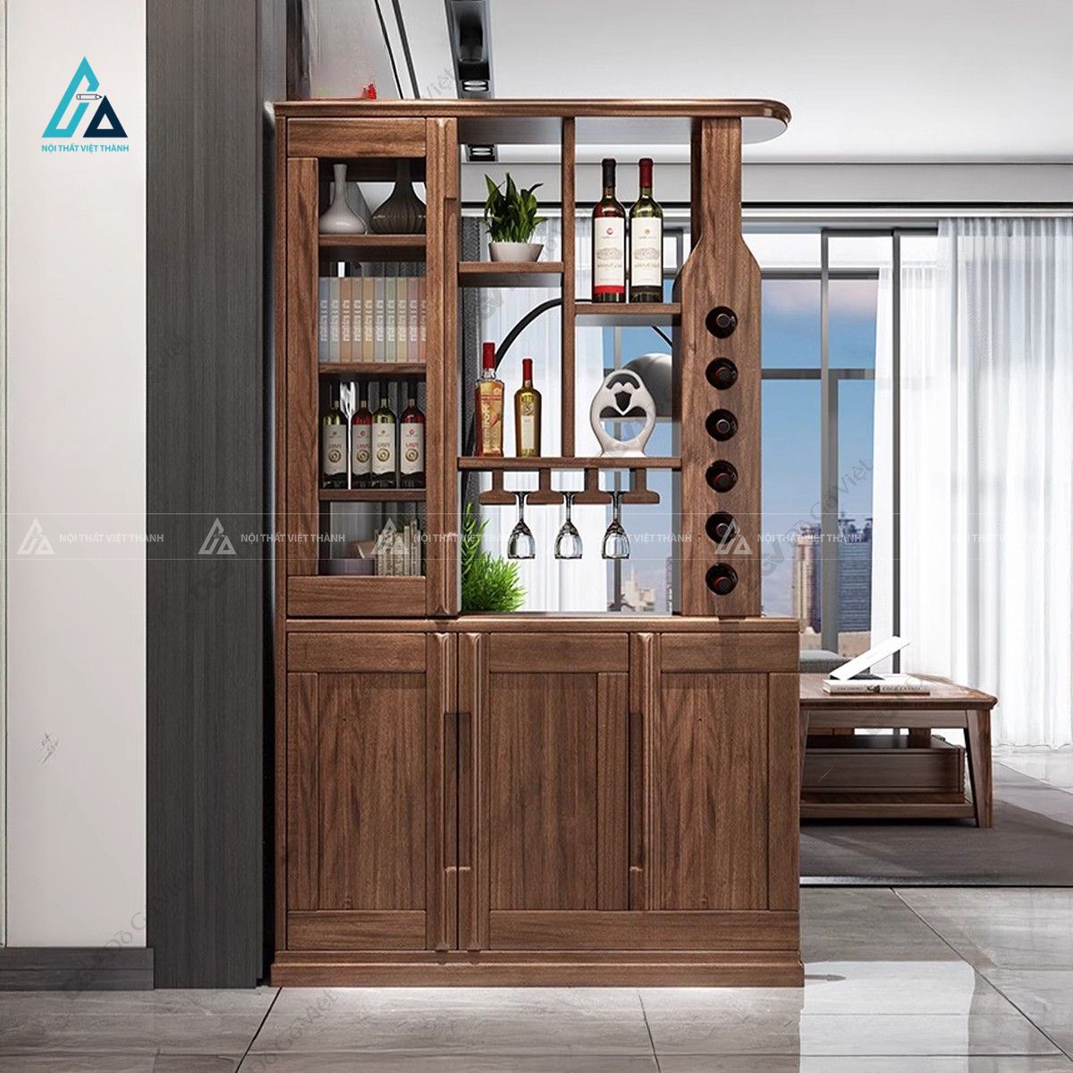 Tủ kệ vách ngăn đa năng có khung lưu trữ chai theo chiều dọc