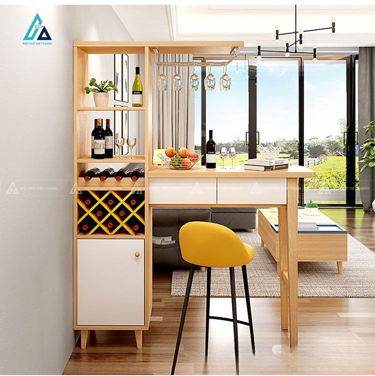 Tủ rượu kết hợp quầy bar tích hợp kệ treo ly đa năng cho phòng khách 2