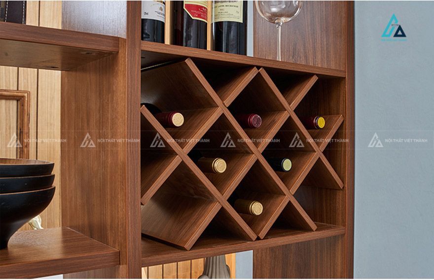 Tủ rượu phòng khách họa tiết cánh ghép chéo tích hợp hệ ô caro đan xen 2