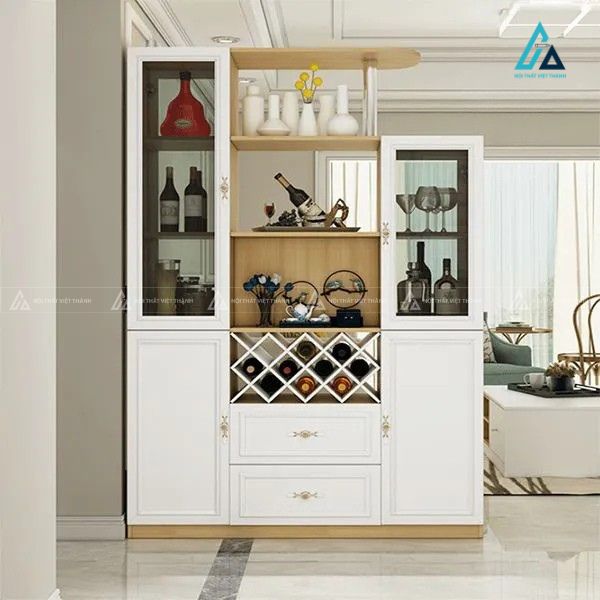 Tủ rượu đa năng tích hợp kệ trang trí tạo vách ngăn phòng khách đẹp 3