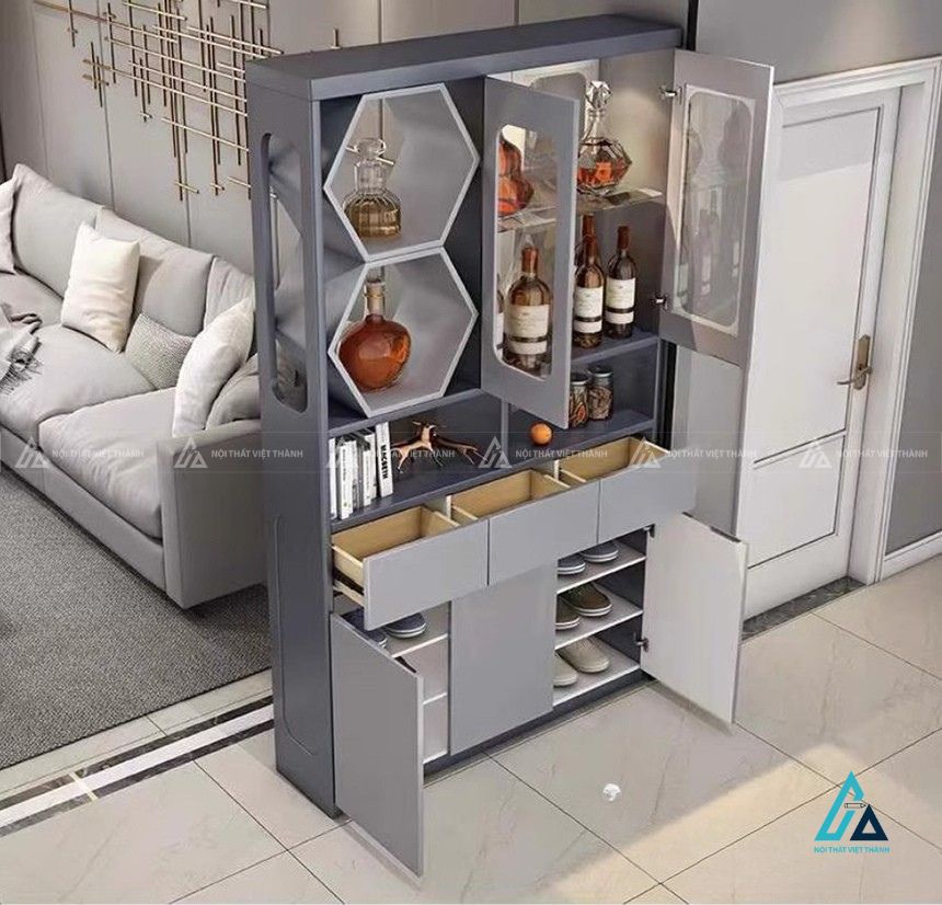 Tủ rượu hiện đại thiết kế kệ lục giác và vách ngăn sang trọng 3