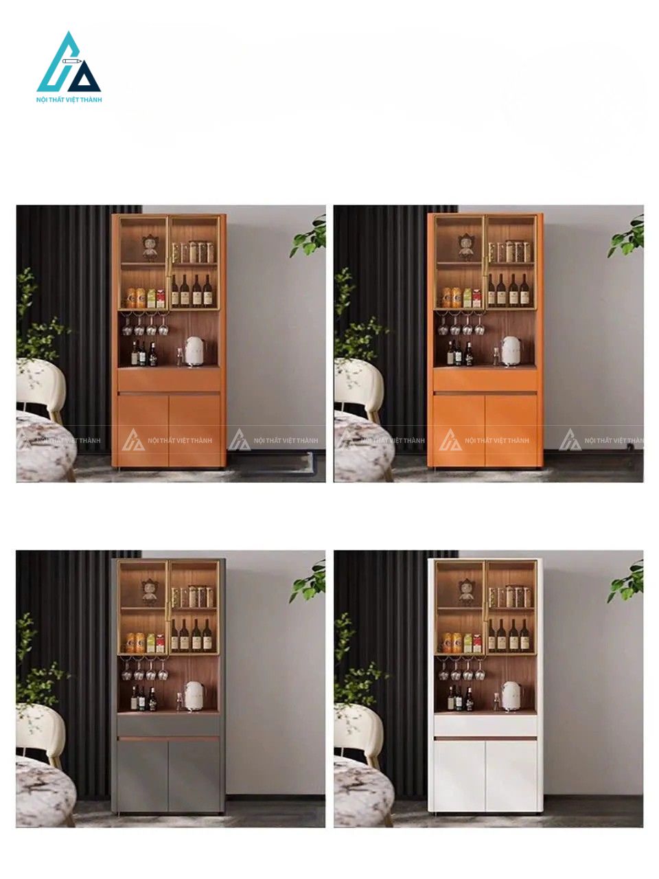 Tủ rượu mini thiết kế bề mặt tạo vân nổi phối tay nắm thanh kim loại 3