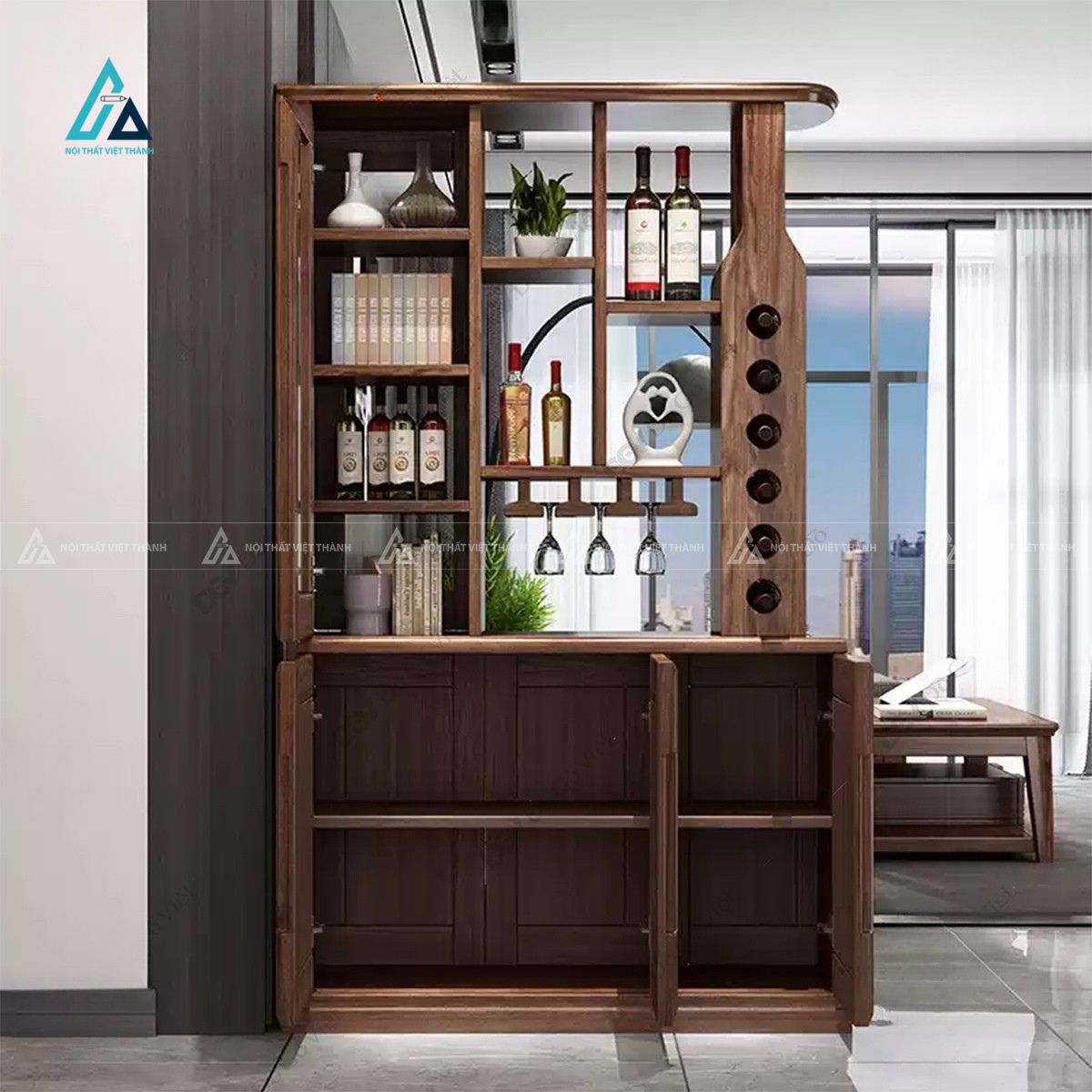 Tủ kệ vách ngăn đa năng có khung lưu trữ chai theo chiều dọc 3