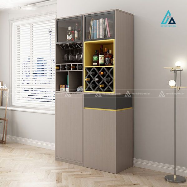 Tủ rượu thiết kế phân khu đối lưu tích hợp khay quả trám và kệ treo ly 3