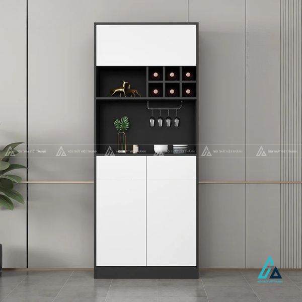 Tủ rượu thiết kế châu âu dáng thấp tích hợp hệ lưới chứa chai đa tầng