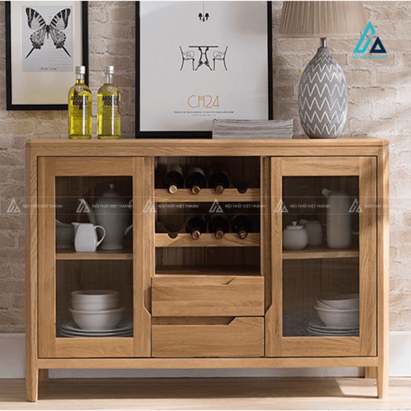 Tủ rượu phòng khách thiết kế thấp kết hợp hộc kéo đa năng