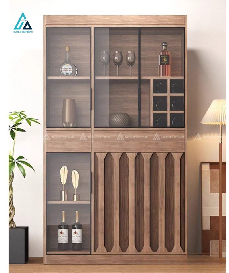 Tủ rượu mini cửa lùa kính hiện đại cho phòng khách