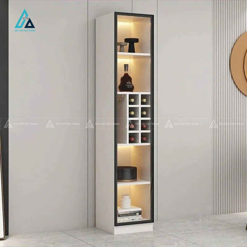 Tủ rượu dáng cột thiết kế một cánh kính bản dọc hệ ô ngăn đối xứng 1