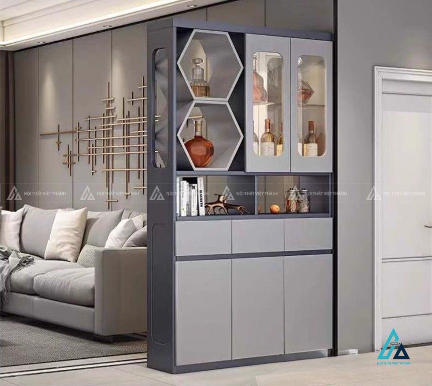 Tủ rượu hiện đại thiết kế kệ lục giác và vách ngăn sang trọng 4