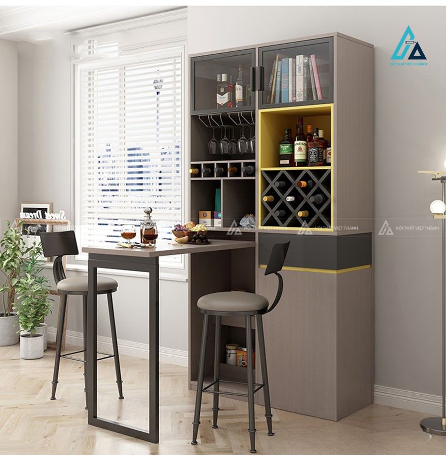 Tủ rượu thiết kế phân khu đối lưu tích hợp khay quả trám và kệ treo ly 4