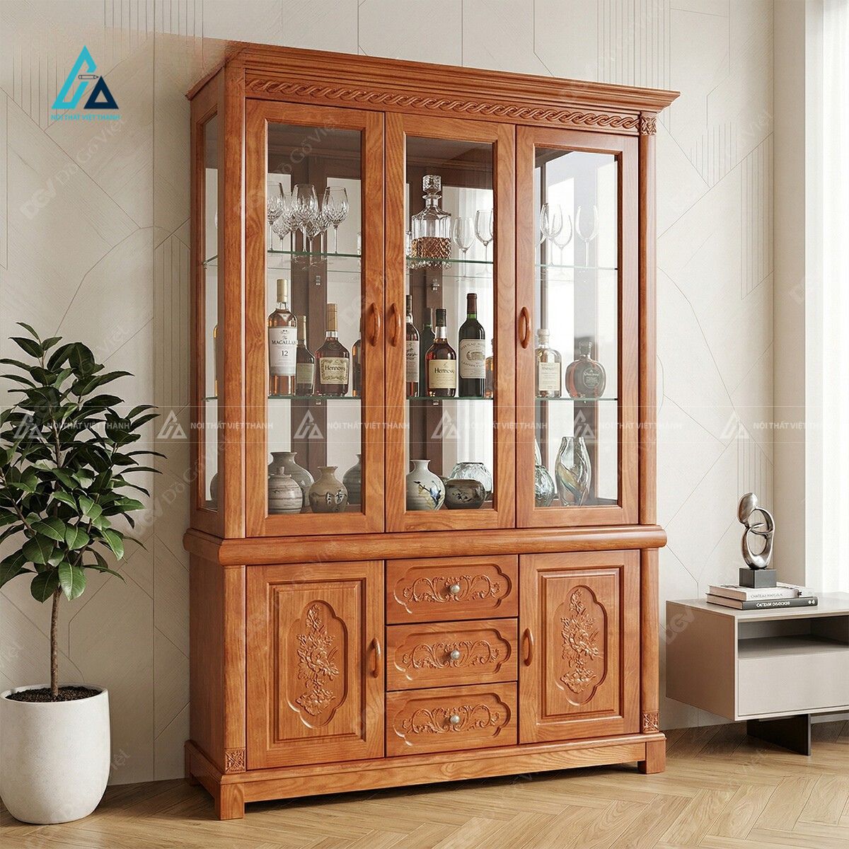 Tủ trưng bày ly và rượu cánh kính trong suốt sang trọng 6