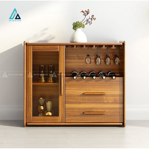 Tủ rượu dáng thấp tích hợp cánh kính trưng bày và giá treo ly đa năng 5