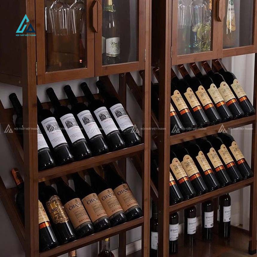 Tủ rượu gỗ phòng khách đa năng có khay treo ly và kệ để chai nằm 5