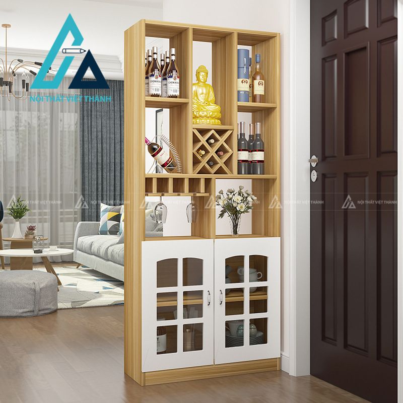 Mẫut tủ rượu vân gỗ vàng kết hợp làm vách ngăn trang trí