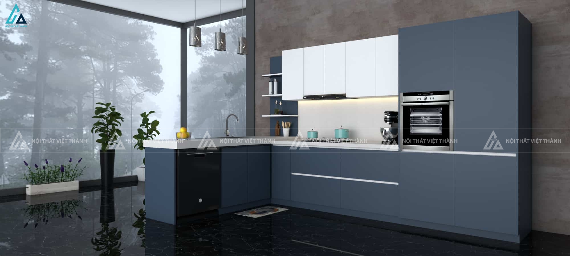 Tủ bếp gỗ công nghiệp chữ L kết hợp kệ mở thông minh tiện nghi 3
