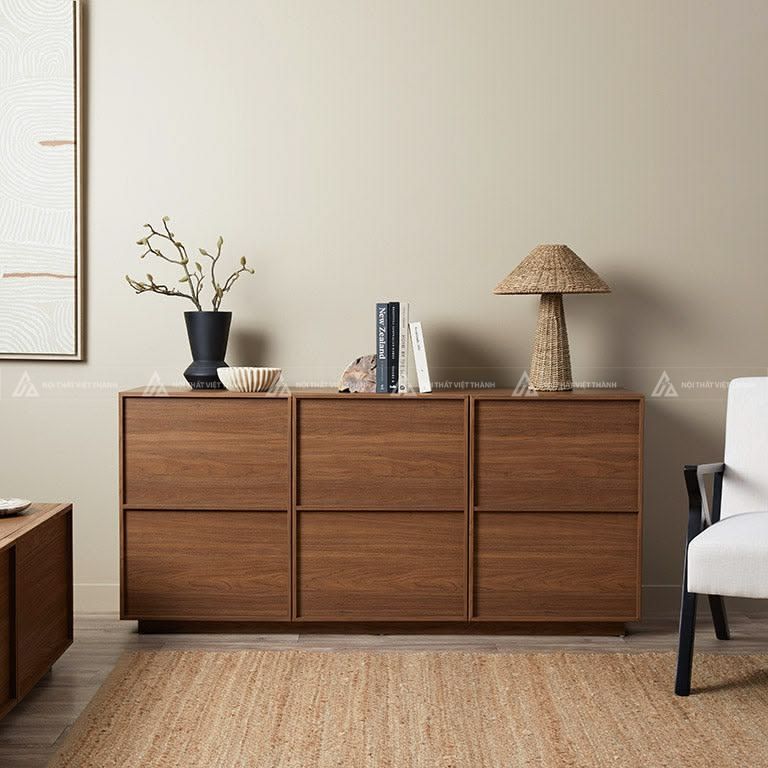 Tủ trang trí gỗ óc chó thiết kế tinh gọn