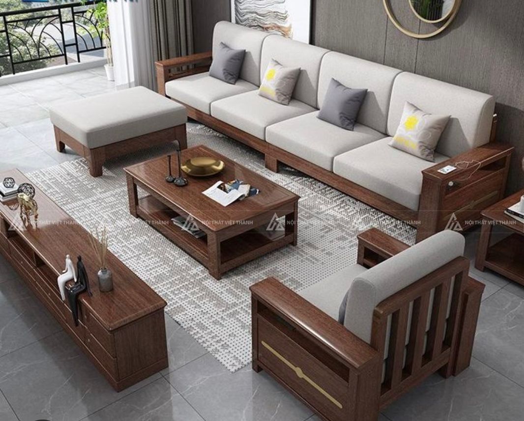 Bộ sofa gỗ óc chó cao cấp với thiết kế tinh gọn