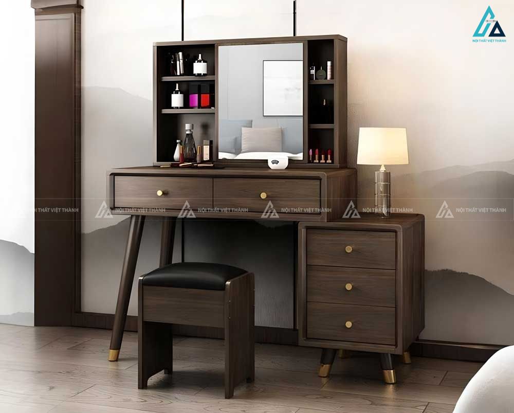 Mẫu bàn trang điểm gỗ nâu trầm sang trọng