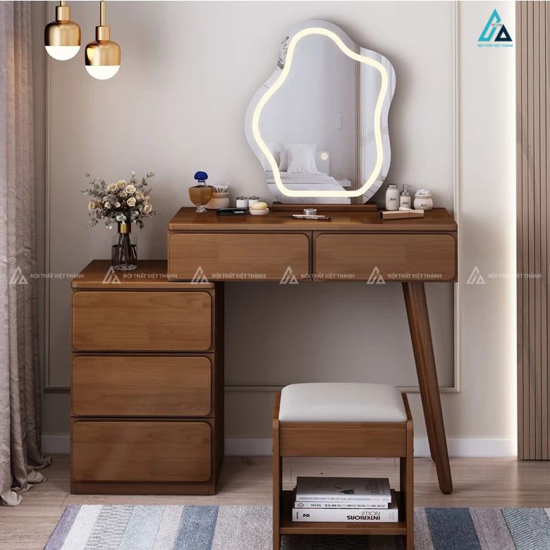 Mẫu bàn trang điểm gỗ nâu nhiều ngăn kéo