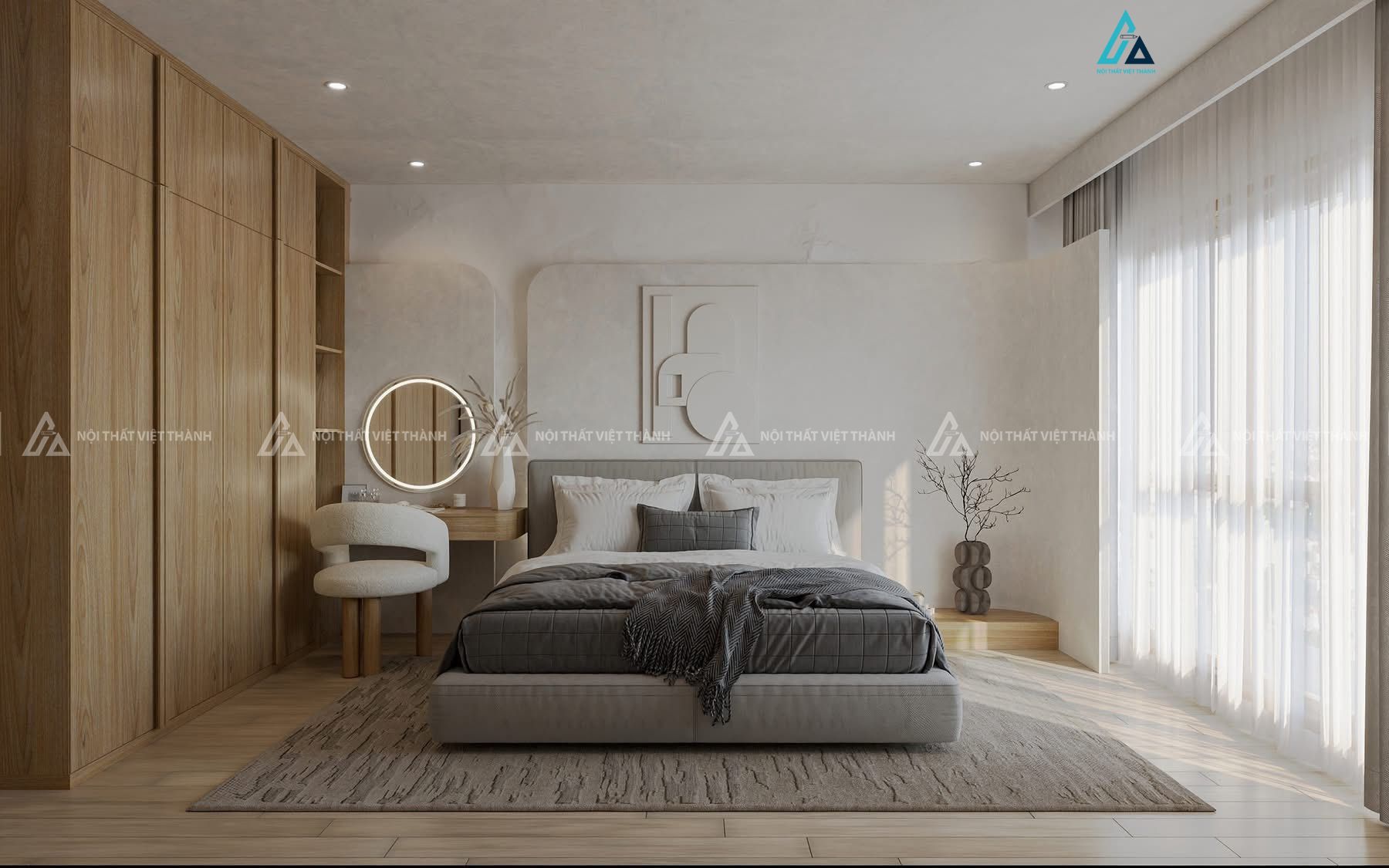 Mẫu bàn trang điểm vân gỗ nâu vàng treo từ tủ quần áo