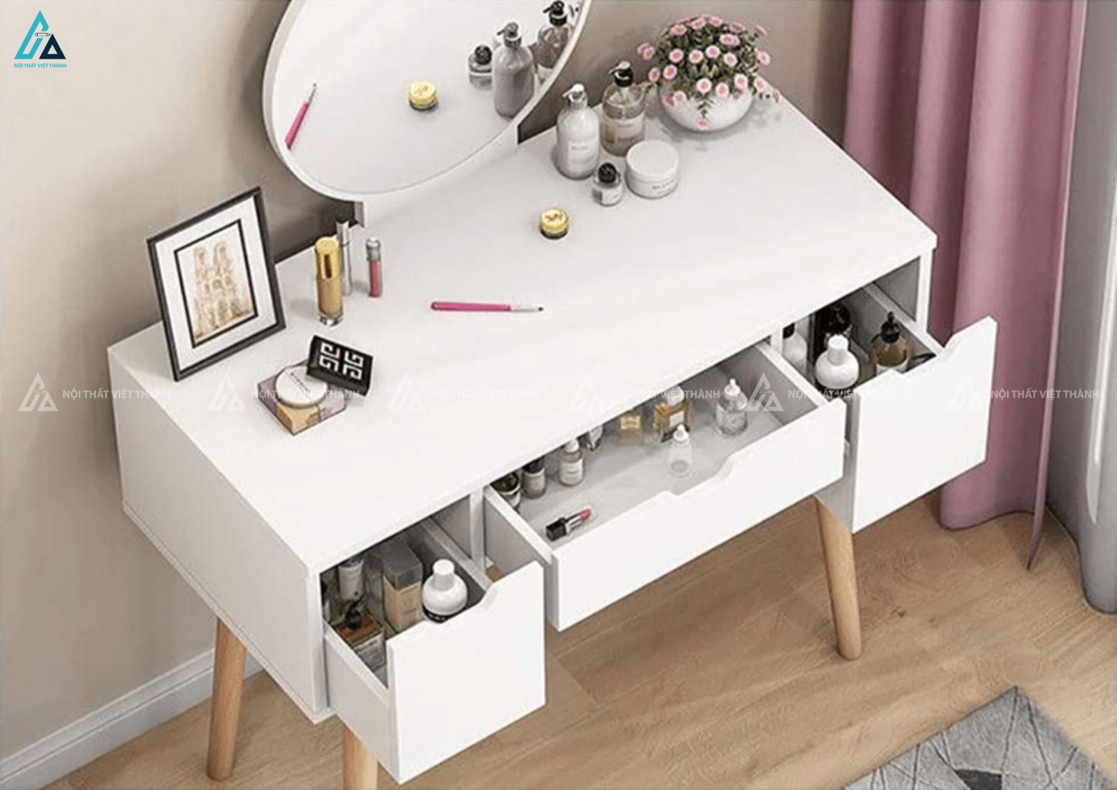 Mẫu bàn trang điểm gỗ mini tối giản cho phòng ngủ hiện đại 3