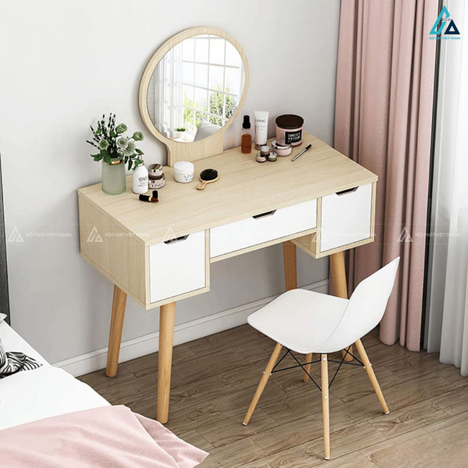 Mẫu bàn trang điểm gỗ mini tối giản cho phòng ngủ hiện đại