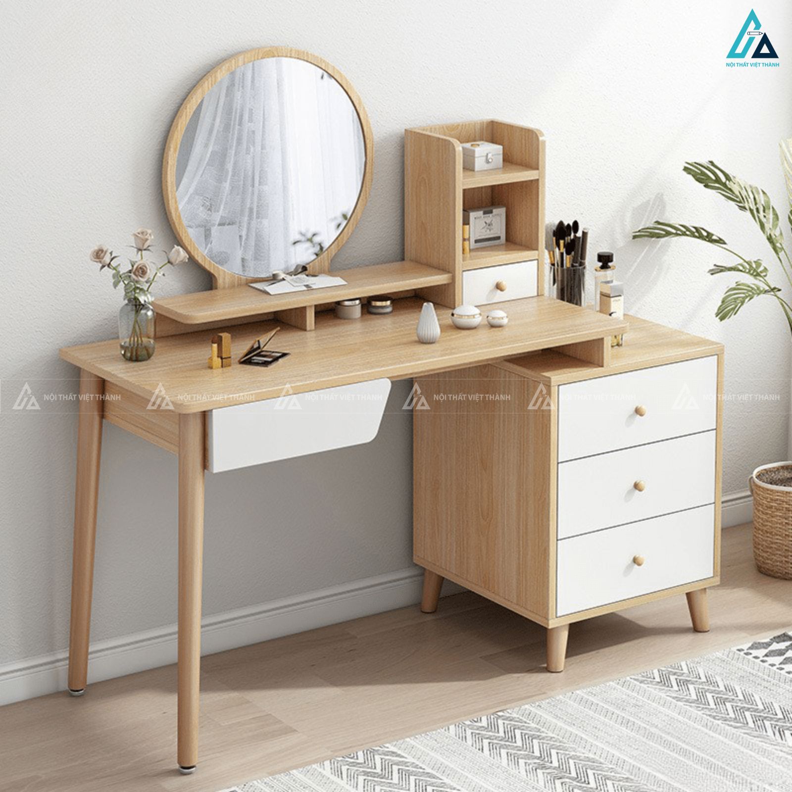 Bàn trang điểm gương tròn phong cách tối giản cho phòng ngủ sang trọng 1