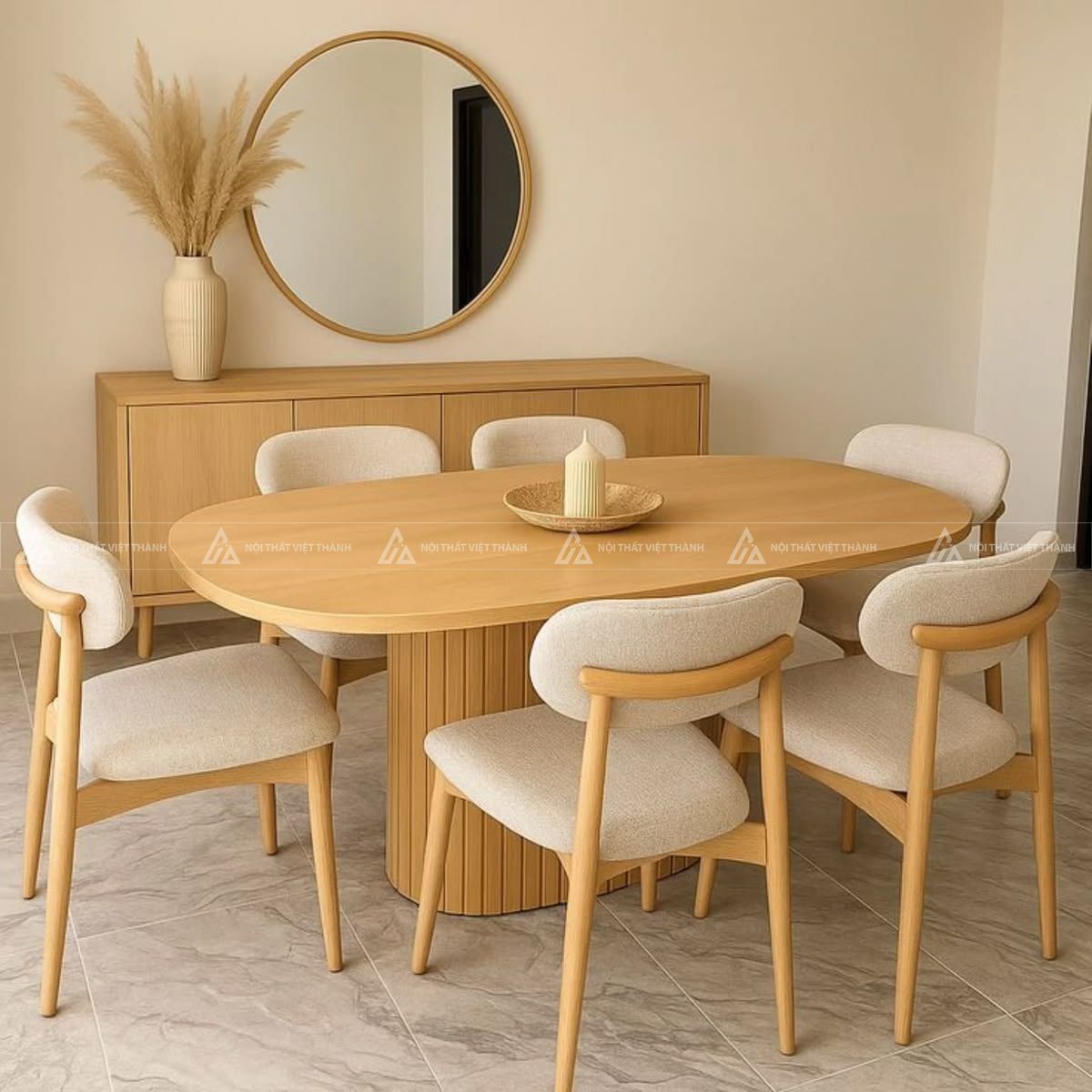 Mẫu bộ bàn ăn mặt oval tạo cảm giác ấm cúng