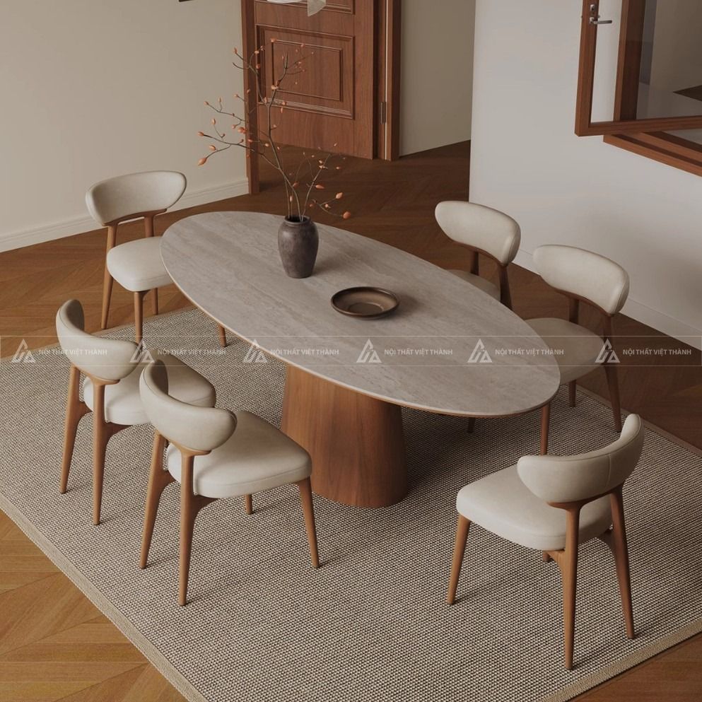 Mẫu bộ bàn ăn mặt bàn oval hiện đại